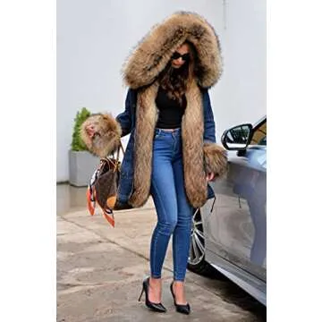 Roiii Plus Size Womens Military Hooded Warm Winter Coats Faux Fur Lined Parkas (X-Large, Blue Denim)