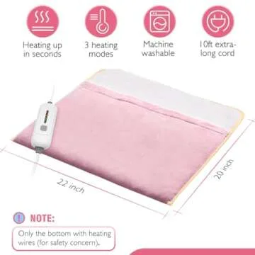 Foot Warmer Electric, Heating Pad King Size Ultra Soft Flannel, Extra Large for Bed, Abdomen, Feet, Back, Cramp, Office/Home Under Desk, 10ft Cord, Auto Off, 22" x 20" - Pink