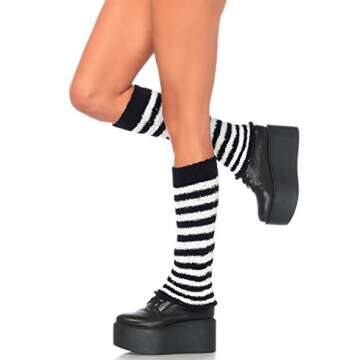 Leg Avenue Women's Striped Leg Warmer Knee Socks, White/Black, One Size