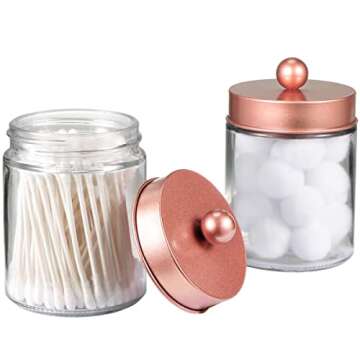 Amolliar Apothecary Jars Bathroom Storage Organizer - Elegant Countertop Canister for Cotton Swabs a...