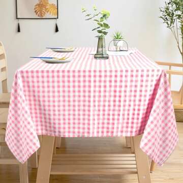 ShinyBeauty Pink Checkered Tablecloth - Classic 54x70 Inch Gingham Table Cloth for All Occasions
