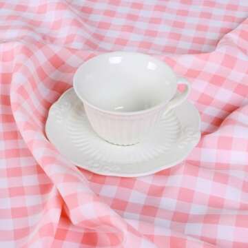 ShinyBeauty Pink Checkered Tablecloth Cotton Blend 54x70 Inch