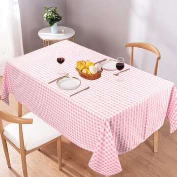 ShinyBeauty Pink Checkered Tablecloth Cotton Blend 54x70 Inch