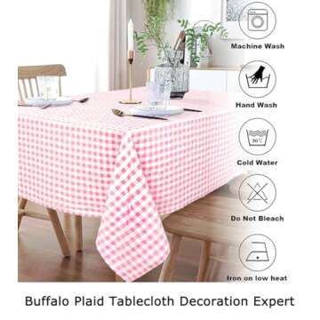 ShinyBeauty Pink Checkered Tablecloth Cotton Blend 54x70 Inch