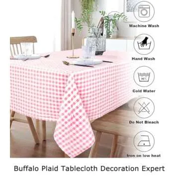 ShinyBeauty Pink Checkered Tablecloth Cotton Blend 54x70 Inch