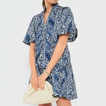Stylish Womens 2024 Summer Mini Blue Floral Dress