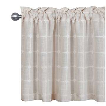 Shunjie.Home Farmhouse Valances for Windows, Light Filtering Linen Plaid Curtain Valances, Semi Sheer Window Valance for Kitchen Bedroom Bathroom Living Room (Light Beige, 52" x 18")