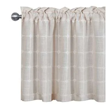 Shunjie.Home Farmhouse Valances for Windows, Light Filtering Linen Plaid Curtain Valances, Semi Sheer Window Valance for Kitchen Bedroom Bathroom Living Room (Light Beige, 52" x 18")