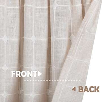 Shunjie.Home Farmhouse Valances for Windows, Light Filtering Linen Plaid Curtain Valances, Semi Sheer Window Valance for Kitchen Bedroom Bathroom Living Room (Light Beige, 52" x 18")