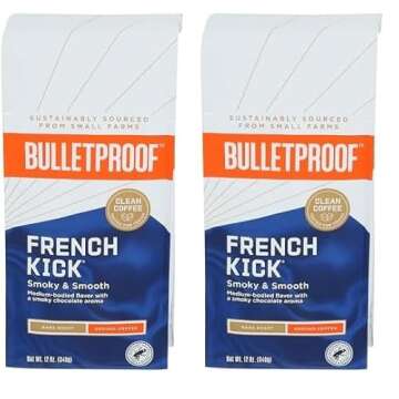 French Kick Ground Coffee Dark Roast, 12 Oz, Bulletproof Keto Friendly 100% Arabica Coffee, Certified Clean Coffee, Rainforest Alliance, Sourced from Guatemala, Colombia & Brazil (Pack of 2)