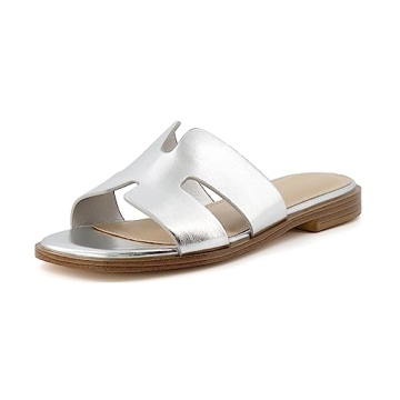CUSHIONAIRE Women's Voyage Slide Sandal - Memory Foam, Silver 9.5, Wide Widths Available