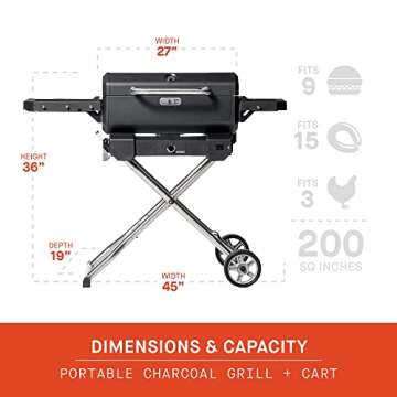 Masterbuilt® Electric Portable Charcoal Grill and Smoker with SteadyTemp Analog Temperature Control, Collapsible Cart and 200 Cooking Square Inches in Black, Model MB20040722