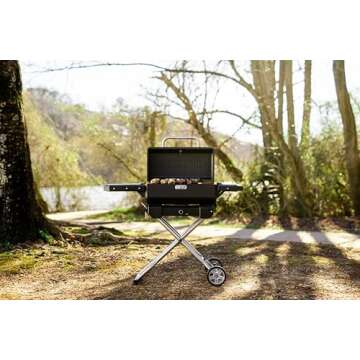 Masterbuilt® Electric Portable Charcoal Grill and Smoker with SteadyTemp Analog Temperature Control, Collapsible Cart and 200 Cooking Square Inches in Black, Model MB20040722