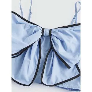 OYOANGLE Women's Bowknot Ruched Cami Top - Baby Blue