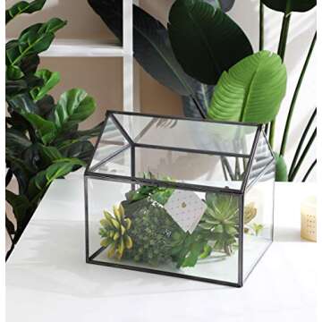 Purzest Large Glass Geometric Terrarium Container Tabletop Large Close House Shape Box Planter for Succulent Plant Moss Fern with Swing Lid Black Decor 12 x 9 x 10 inches, No Plants Included