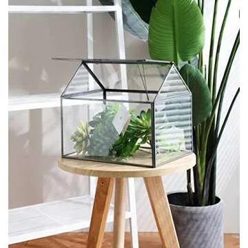 Purzest Large Glass Geometric Terrarium Container Tabletop Large Close House Shape Box Planter for Succulent Plant Moss Fern with Swing Lid Black Decor 12 x 9 x 10 inches, No Plants Included