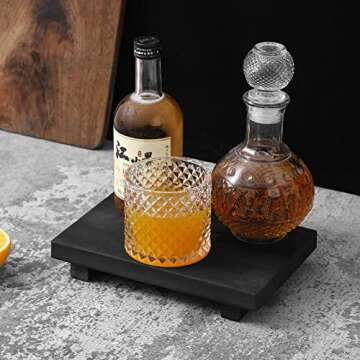 Small Wood Tray Pedestal Stand Farmhouse Bathroom Decor Decorative Wooden Riser Kitchen Soap Dish Holder for Vanity, Counter, Sink, 9" x 5.9" - Black