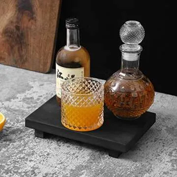 Small Wood Tray Pedestal Stand Farmhouse Bathroom Decor Decorative Wooden Riser Kitchen Soap Dish Holder for Vanity, Counter, Sink, 9" x 5.9" - Black