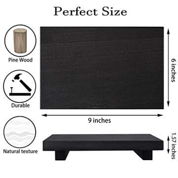 Small Wood Tray Pedestal Stand Farmhouse Bathroom Decor Decorative Wooden Riser Kitchen Soap Dish Holder for Vanity, Counter, Sink, 9" x 5.9" - Black