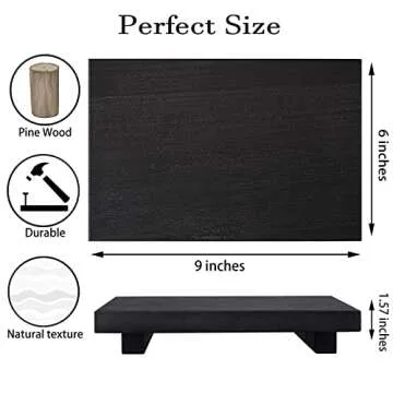 Small Wood Tray Pedestal Stand Farmhouse Bathroom Decor Decorative Wooden Riser Kitchen Soap Dish Holder for Vanity, Counter, Sink, 9" x 5.9" - Black