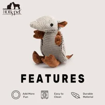 Hollypet Plush Dog Squeaky Toy Stuffed Armadillo Animal Pet Puppy Chew Toys with Clean Teeth for Small Medium Large All Breed Sizes Dogs, Gray Large, 8 in