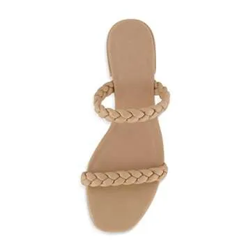 CUSHIONAIRE Women's Neptune braided low block heel sandal +Memory Foam, Nude 8