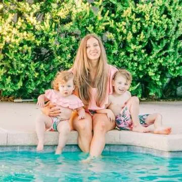 IFFEI Family Matching Swimsuits Two Pieces Leaves Printed Ruffles Bikini Set Off Shoulder Mommy and Me Bathing Suits Pink Women: L