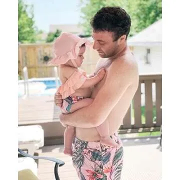 IFFEI Family Matching Swimsuits Two Pieces Leaves Printed Ruffles Bikini Set Off Shoulder Mommy and Me Bathing Suits Pink Women: L