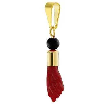 In Season Jewelry Gold Plated Red Figa Hand Amulet Pendant - Good Luck Charm, Evil Eye Protection, U...