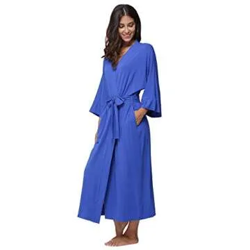 Women's Kimono Robes Maternity Long Bathrobes Soft Dressing Gown Loungewear,Blue