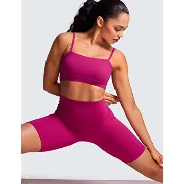 CRZ YOGA Butterluxe Womens Adjustable Spaghetti Thin Strap Sports Bra - Padded Wireless Square Neck Workout Yoga Clothes Magenta Purple Medium
