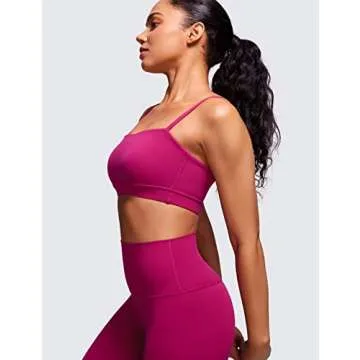 CRZ YOGA Butterluxe Womens Adjustable Spaghetti Thin Strap Sports Bra - Padded Wireless Square Neck Workout Yoga Clothes Magenta Purple Medium