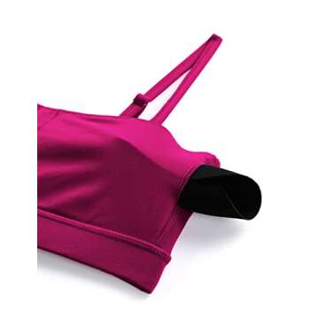 CRZ YOGA Butterluxe Womens Adjustable Spaghetti Thin Strap Sports Bra - Padded Wireless Square Neck Workout Yoga Clothes Magenta Purple Medium