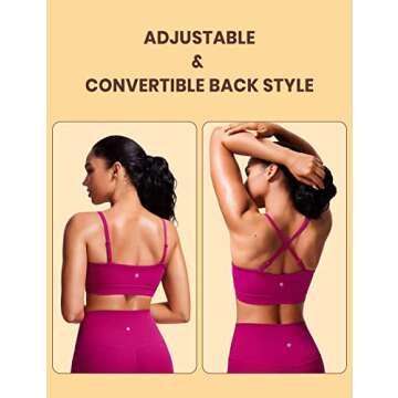 CRZ YOGA Butterluxe Womens Adjustable Spaghetti Thin Strap Sports Bra - Padded Wireless Square Neck Workout Yoga Clothes Magenta Purple Medium