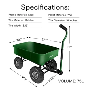 VIVOSUN Heavy-Duty Garden Dump Cart with 600-Pound Capacity