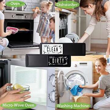 Lissaberg Dishwasher Magnet Clean Dirty Sign, Upgrade Strong Magnet Slide Indicator, Easy to Read, Non-Scratch Water Resistant,Kitchen Organization, Leaf Black