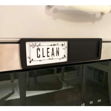 Lissaberg Dishwasher Magnet Clean Dirty Sign, Upgrade Strong Magnet Slide Indicator, Easy to Read, Non-Scratch Water Resistant,Kitchen Organization, Leaf Black