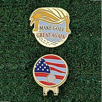 Make Golf Great Again Golf Ball Marker with USA Flag Magnetic Hat Clip - Patriotic, Fun Gold-Plated Golf Accessory for Avid Golfers