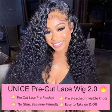 UNICE Pre cut Lace Wear Go Glueless Wig Water Wave Wig Human Hair 6x4.75 HD Lace Closure Wigs Pre Plucked Ready to Wear Beginners Wig for Women 18inch, Water Wave Wig Natural Black, 1 Count