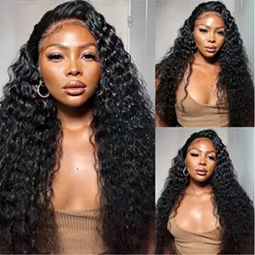 UNICE Pre cut Lace Wear Go Glueless Wig Water Wave Wig Human Hair 6x4.75 HD Lace Closure Wigs Pre Plucked Ready to Wear Beginners Wig for Women 18inch, Water Wave Wig Natural Black, 1 Count