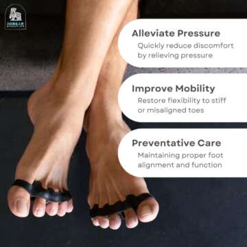 JOBEAR Toe Separators for Men & Women with Storage Bag - Toe Spacers for Foot Health and Bunion Relief - Correct Toes - Correct Foot - Bunion Pain - Plantar Fasciitis (Black)