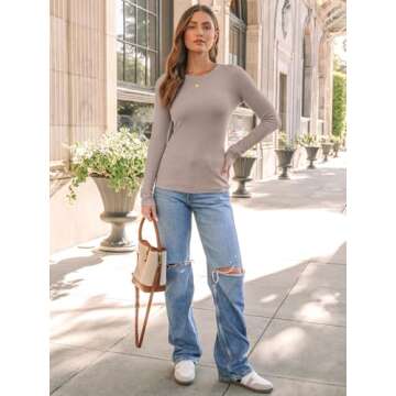 AUTOMET Long Sleeve Shirts for Women Ribbed Knit Fall Tops Casual Basic Fitted T Tshirts Tight Underscrub Slim Cotton 2024 Trendy Teen Outfits Fashion Cute Clothes Going Out Undershirt Oatmeal S