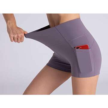 THE GYM PEOPLE Compression Short Yoga Shorts Women Lightweight Athletic Running Fitness Shorts with Pockets (Large, Crystal Purple)