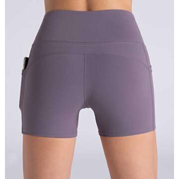 THE GYM PEOPLE Compression Short Yoga Shorts Women Lightweight Athletic Running Fitness Shorts with Pockets (Large, Crystal Purple)