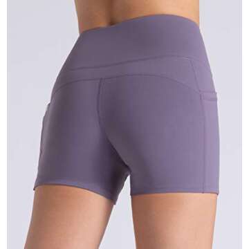 THE GYM PEOPLE Compression Short Yoga Shorts Women Lightweight Athletic Running Fitness Shorts with Pockets (Large, Crystal Purple)