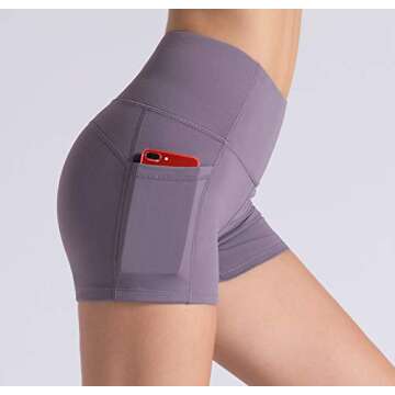 THE GYM PEOPLE Compression Short Yoga Shorts Women Lightweight Athletic Running Fitness Shorts with Pockets (Large, Crystal Purple)