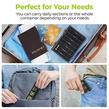 AUVON Weekly Pill Organizer 4 Times a Day, Large Daily Pill Box 7 Day Portable for Travel, Light-Proof Pill Case for Fish Oils, Vitamins, Supplements, Medication (Black)