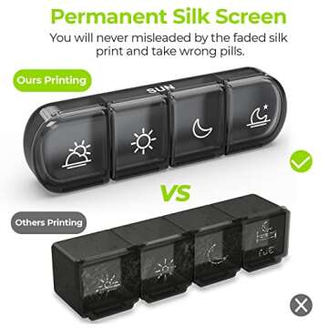 AUVON Weekly Pill Organizer 4 Times a Day, Large Daily Pill Box 7 Day Portable for Travel, Light-Proof Pill Case for Fish Oils, Vitamins, Supplements, Medication (Black)