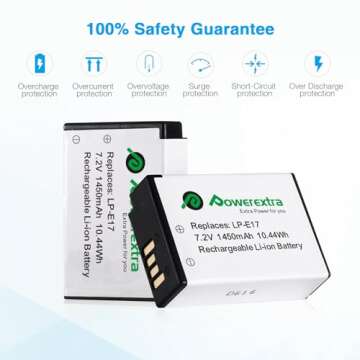 Powerextra LP-E17 Batteries and USB Charger Compatible with Canon LP-E17 Battery and Canon RP Rebel SL2 SL3 T6i T6s T7i M3 M5 M6 200D 77D 750D 760D 800D 8000D KISS X8i Camera