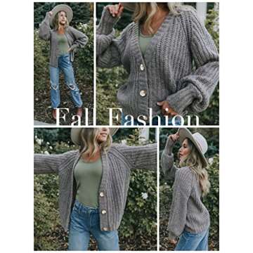 PRETTYGARDEN Women's Short Cardigan Sweaters V Neck Button-Down Long Sleeve Oversized Chunky Knit Cardigans (Grey,Medium)
